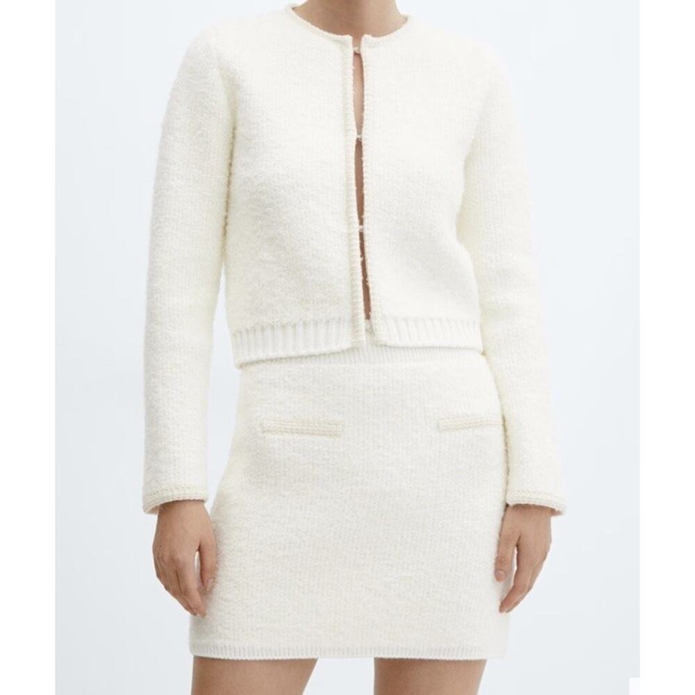 Mango Contrast Trims Cardigan Alpaca-Blend Ivory Hook Women's Xxl New